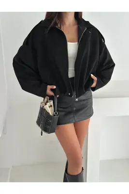 02Lady Fashion Oversize Apolet Detaylı Süet Kumaş Ceket