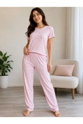 Pijamask KADIN RAHAT KALIP YUMUŞAK DOKULU DESENLİ PİJAMA TAKIM