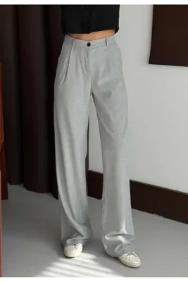mor butik Kadın Açık Gri Palazzo Oversıze Rahat Kesim Pantolon Negy01001