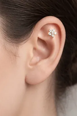 Sacce Scarves&Accessories Çelik Çiçek Tragus Piercing Helix Kıkırdak Küpesi Gold Renk