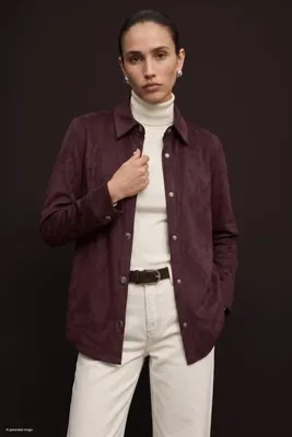Sateen Çıtçıt Detaylı Süet Gömlek - Bordo