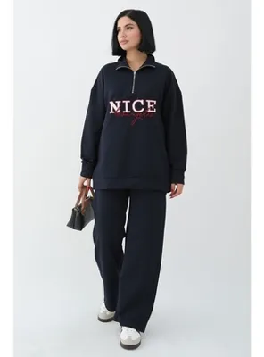 InStyle Nice Yazılı Fermuarlı Lacivert İkili Takım