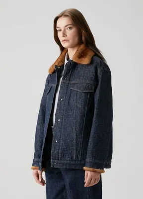 Fendi Lacivert Logo Motifli Denim Ceket