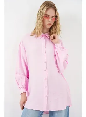 Bigdart Kadın Dokulu Oversize Tunik 5989 - Pembe PEMBE