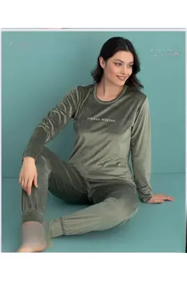 Mihra Kadın Kışlık Bisiklet Yaka Kadife Pijama Takımı 13165EY - 1 Adet