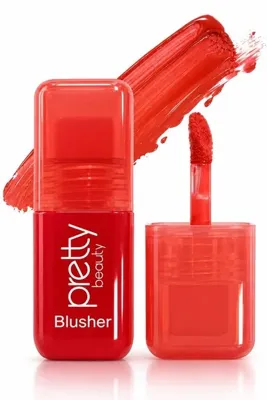 Pretty Beauty Likit Allık Kırmızı Renk – Doğal Görünümlü Yanak Makyajı, Sünger Aplikatörlü Blusher