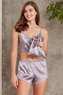 Pierre Cardin Crop'lu Saten Kadın Şort Takım - 467 Royal
