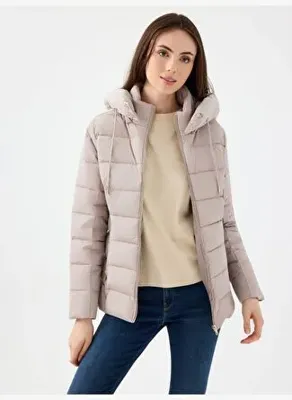 Loft Bej Kadın Kapüşonlu Slim Fit Mont