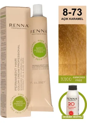 Renna Bitkisel Amonyaksız Saç Boyası 60 ml 8-73 Açık Karamel Oksidan Hediyeli