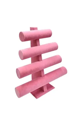 Genel Markalar Bileklik Ve Takı Standı 4 Kademeli Pembe Süet