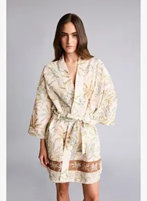 Defacto Regular Fıt Desenli Kuşaklı Kimono