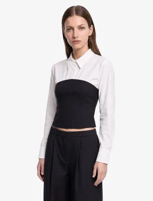 Koton Pamuklu Slim Fit Renk Kontrastlı Uzun Kollu Korse Detaylı Poplin Gömlek