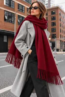 nisaNCa Soft Feel Kadın Atkı Şal – Yumuşak Dokulu Geniş Oversize Püsküllü Omuz Şalı