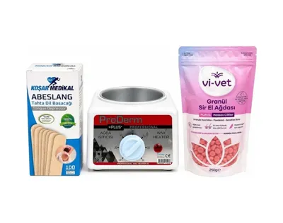 Bozkar Medikal Profesyonel Ağda Seti Proderm Ağda Isıtıcı, Pudralı Granül Sir Ağda 250g, Spatula 100 Adet Ev &