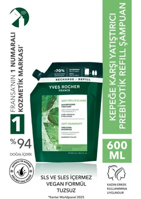 Yves Rocher Yatıştırıcı Prebiyotik Refill Şampuan-Kepeğe Karşı/Anti Pelliculaire-SLS,SLES içermez,Tuzsuz-300ml