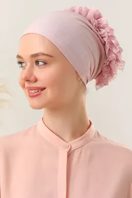 Melodi Scarf Kadın Tesettür Fırfırlı Dikişli Bone Pudra
