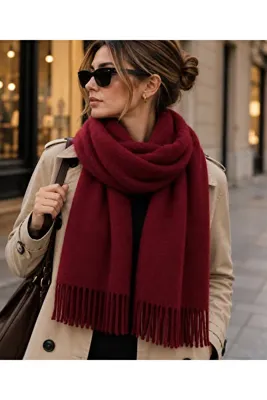 Didoria Accessory Kadın Püsküllü Yumuşak Dokulu Kışlık Atkı Uzun Şal Atkı - Bordo