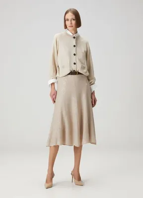 Brunello Cucinelli Krem Payetli Midi Keten Etek