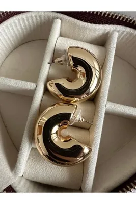 ringbox Gold Ekstra Bombeli Çelik Kararmaz Yarım Halka Küpe