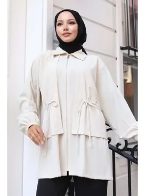 benguen Beli Büzgülü Fermuarlı Kısa Kap Taş Rengi 3243