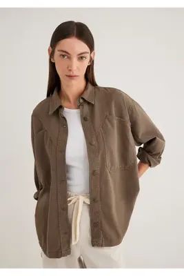 Mavi Kahverengi Gömlek Oversize / Geniş Kesim 1211019-87538