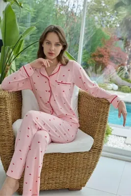 Pure ays Pempe Kalpli Önden Düğmeli Pijama Takım