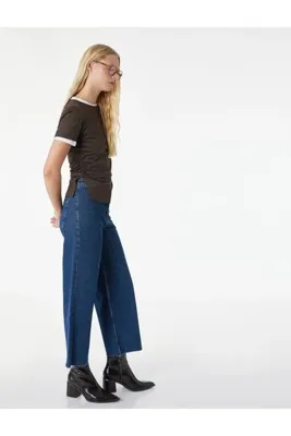 Koton Düğmeli Yüksek Bel Rahat Kesim Denim Pantolon - Culotte Jeans