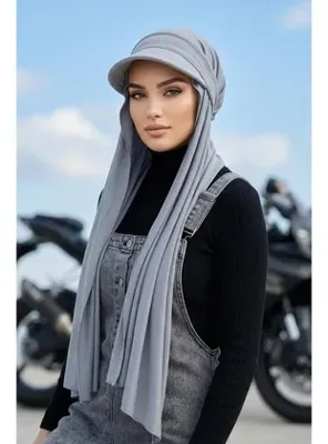 Aisha's Design Çıkarılabilir, Ayarlanabilir Siperlikli Kaymaz Pratik Penye Şal,SPS-1 Gri 2