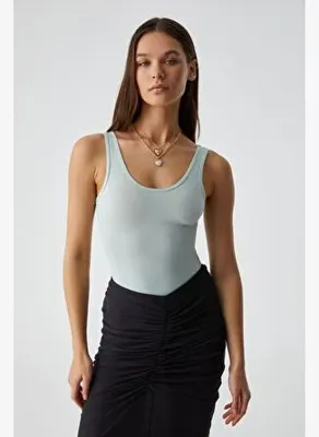 Grimelange CHILES Kadın Slim Halter Yaka Kolsuz Çıtçıtlı Mint Yeşil İnce