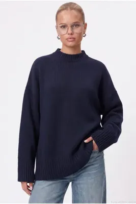 Ritnice Kadın Homy Yumuşacık Bisiklet Yaka Lacivert Oversize Triko Kazak
