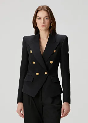 Balmain Siyah Kruvaze Yün Ceket