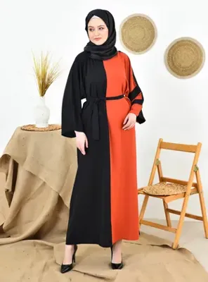 Filizzade Kuşaklı Salaş Ferace - Siyah Kiremit - Filizzade