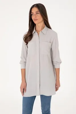 U.S. Polo Assn. Kadın Açık Gri Uzun Kollu Tunik Gömlek 50307672-VR001