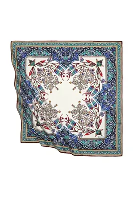 Bursa İpek Zümrüt Bordo Türk Motifli Şamdan Lale Desen İpeksi Eşarp