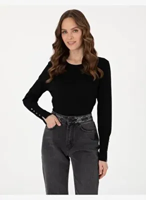 Pierre Cardin Siyah Slim Fit Bisiklet Yaka Basic Kazak50310735-VR046