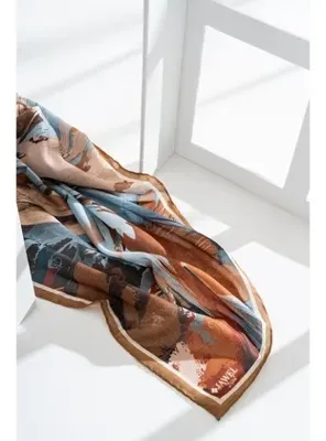 Jawel Kadın Digital Baskılı Fırça Desen Soft Eşarp 90x90 Cm HARDAL