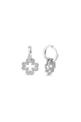 Nereze 925 Ayar Gümüş 15 mm Sallantılı Zirkon Taşlı Yonca Küpe