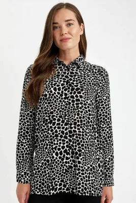 Defacto Loose Fit Gömlek Yaka Desenli Uzun Kollu Gömlek Tunik T0609az24au