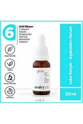 evolvy natural skincare Glow Serum, Leke Açıcı, Cilt Aydınlatıcı