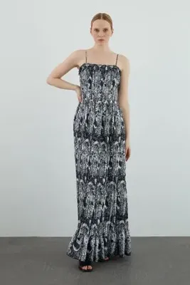 Gizia Desenli Astarlı Siyah Elbise