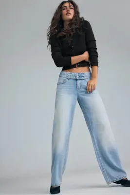 Stradivarius Çift bel detaylı geniş paça jean
