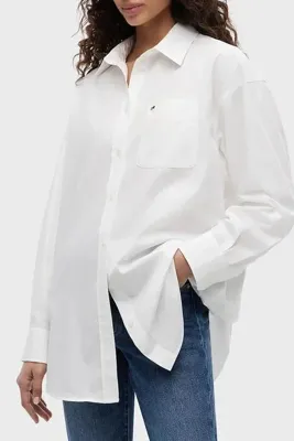 Tommy Jeans Pamuk Karışımlı Oversize Çizgili Poplin Gömlek Kadın GÖMLEK DW0DW22936 YBL