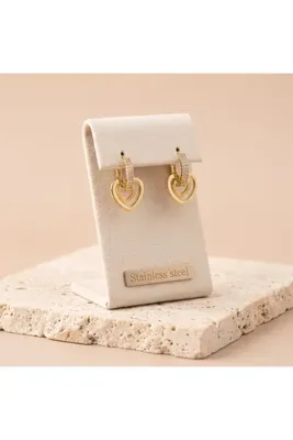 staınless steel Vıp Seri 316L Çelik Gold Renk Zirkon Taşlı Iç Içe Çift Sallantılı Küpe 2 cm