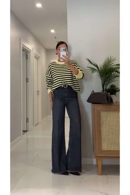 BİRCANÇİL Loste Antrasit Paça Detaylı Wıde Leg Jean