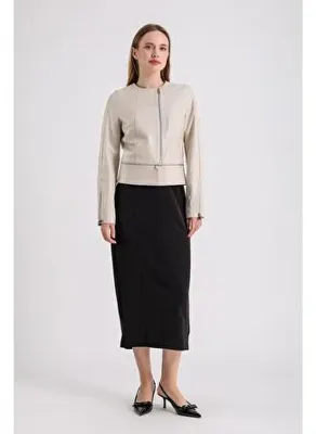 Maroquin Leather Alvira Kadın Bej Deri Ceket