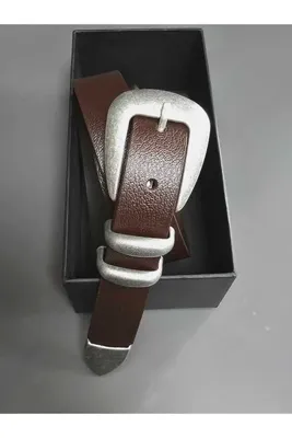 Kemerix %100 Hakiki Deri Kalay Kaplama Takım Tokalı Acı Kahverengi Kemer