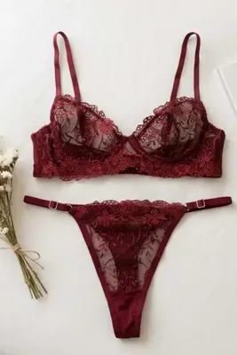 lamelif Bordo Dantelli Bralet Sütyen Takım Bordo