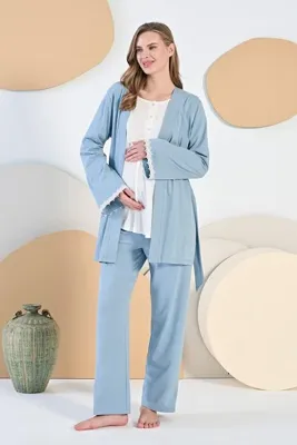 Feyza Kadın Sabahlıklı Soft Modal Pamuk Hamile Pijama Takımı