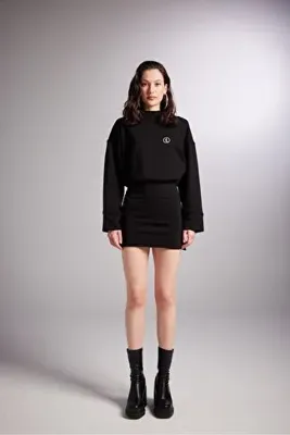 Holly Lolly Yırtmaçlı Dokuma Kumaş Mini Claire Elbise Siyah