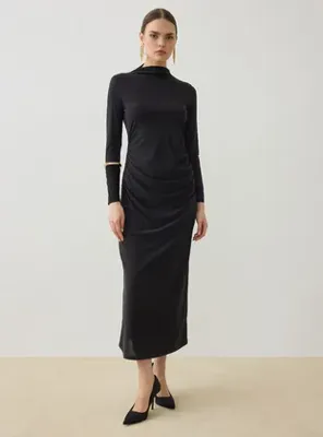Refka Drape Detaylı Sandy Kumaşlı Elbise - Siyah - Refka